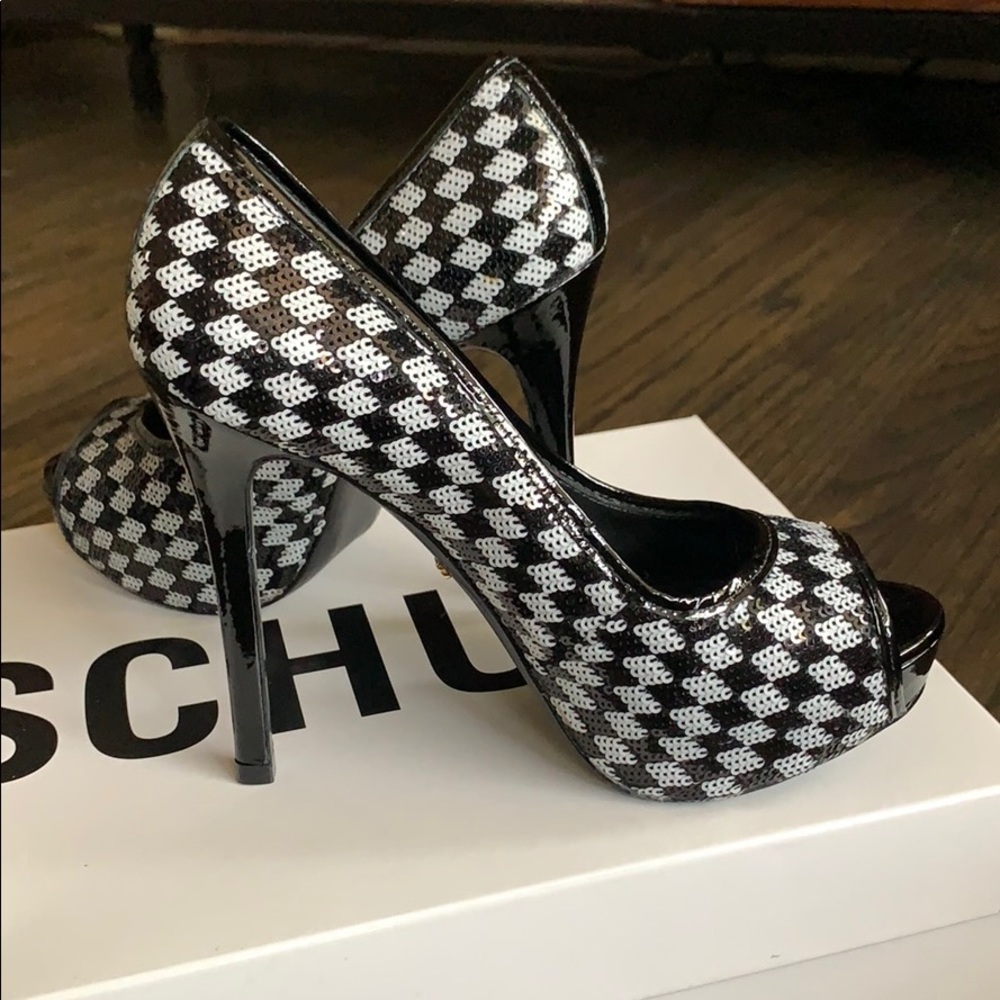 SCHUTZ black and white sequin platform heels!